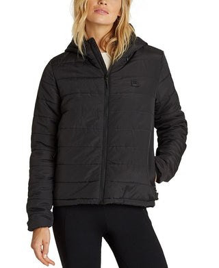 Billabong Women's Transport Hooded Puffer Coat Black Size Small