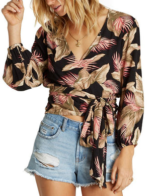 Billabong Women's Love Wrapped Crop Top Black Size Large