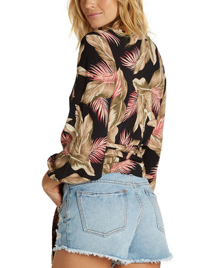 Billabong Women's Love Wrapped Crop Top Black Size Large