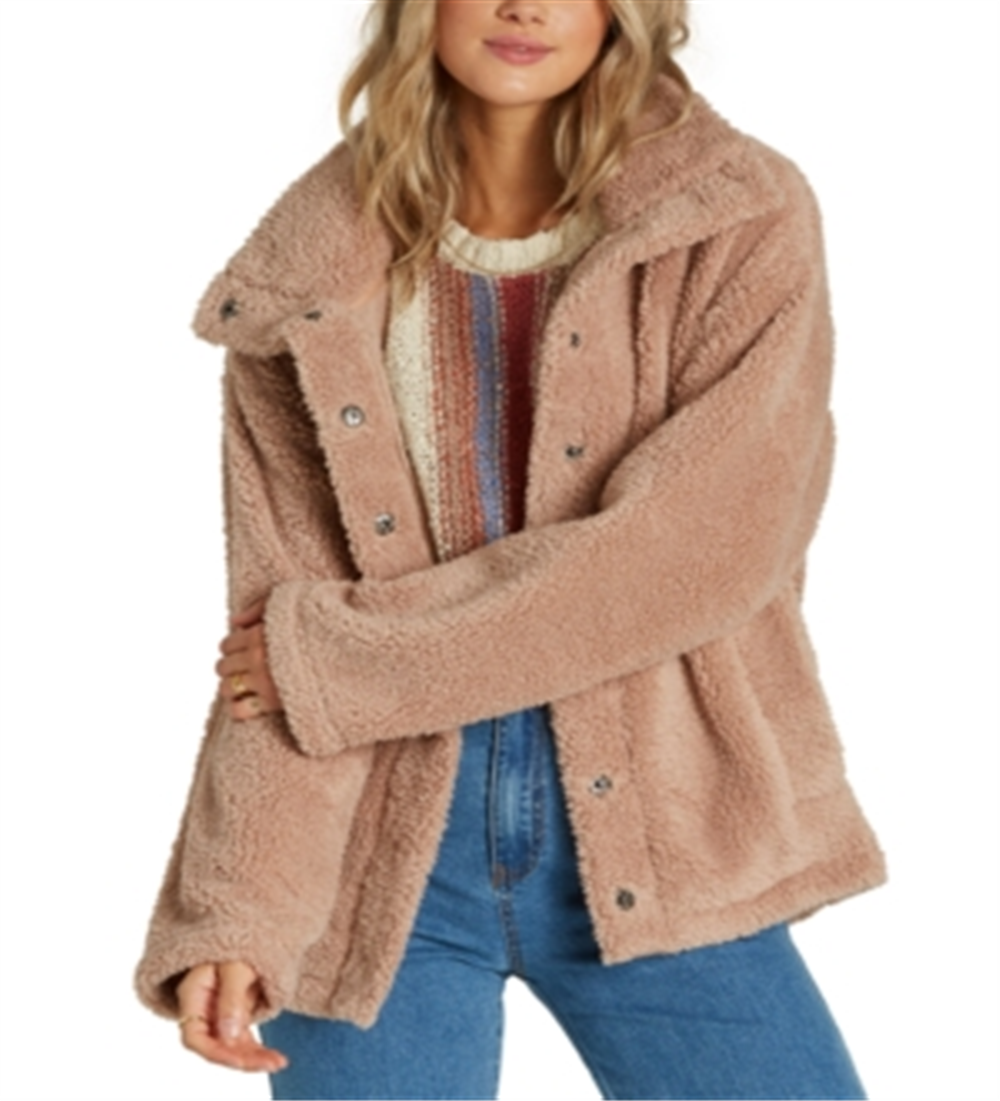 Billabong Women's Cozy Days Faux Fur Jacket Beige Size Medium