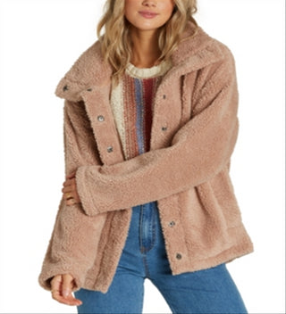 Billabong Women's Cozy Days Faux Fur Jacket Beige Size Medium