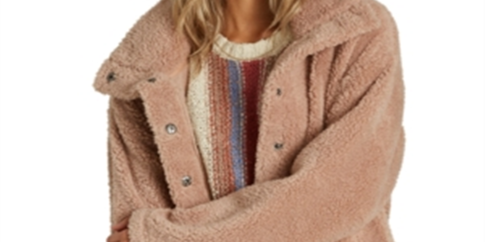 Billabong Women's Cozy Days Faux Fur Jacket Beige Size Medium