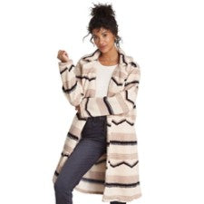 Billabong Women's Open Cardigans Stripe Zigzag Montreal Duster Brown Size Large