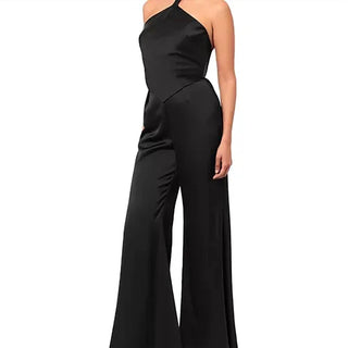 Aqua - Halter Wide Leg Satin Jumpsuit