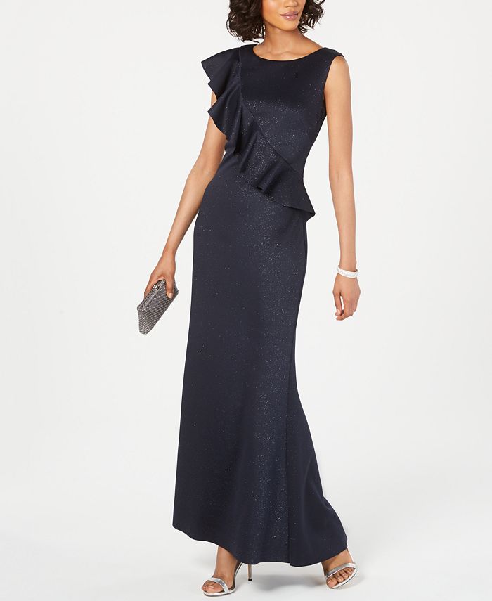Jessica Howard Women's Ruffled Glitter Gown Blue Size 12