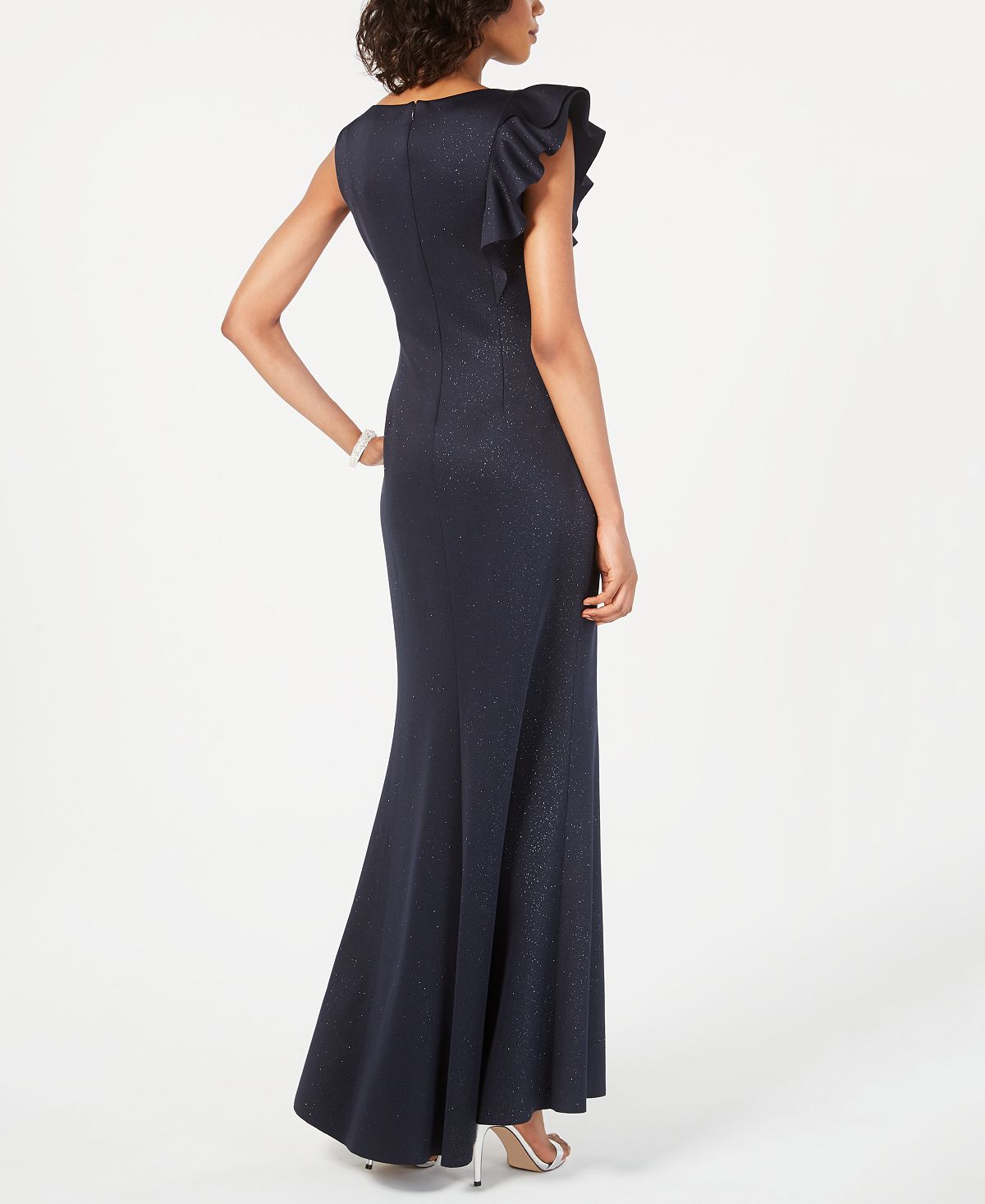 Jessica Howard Women's Ruffled Glitter Gown Blue Size 12
