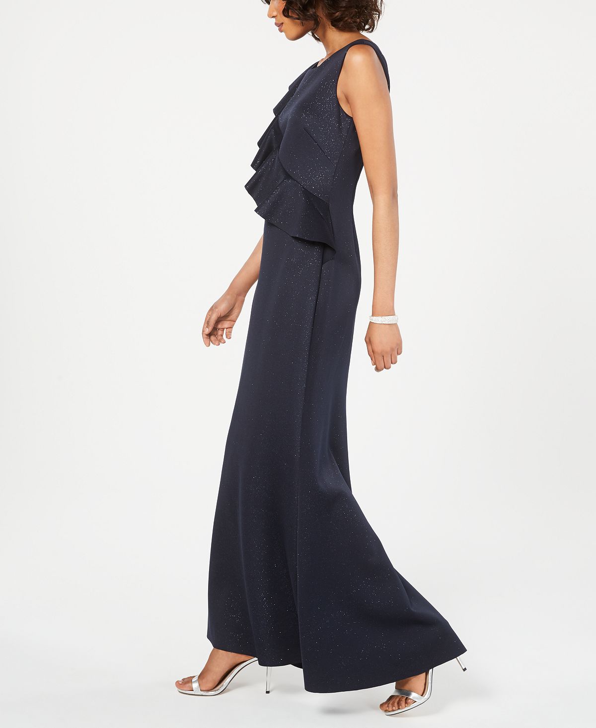 Jessica Howard Women's Ruffled Glitter Gown Blue Size 12