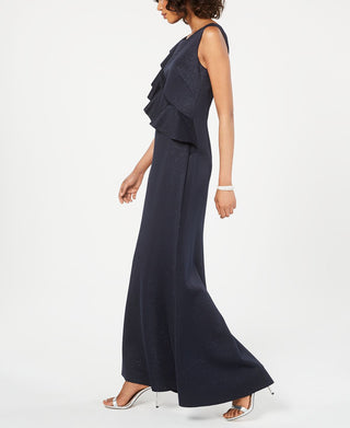 Jessica Howard Women's Ruffled Glitter Gown Blue Size 12