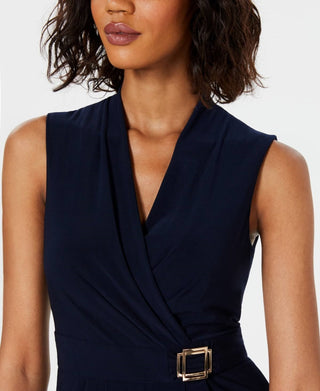 Jessica Howard Women's Solid V Neck Wide Leg Jumpsuit Blue Size Petite Medium