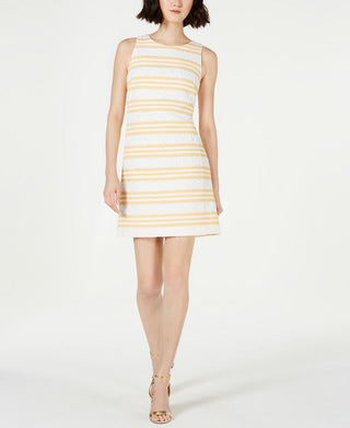 Vince Camuto Women's Metallic Stripe Brocade Shift Dress Yellow Size 8