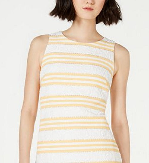 Vince Camuto Women's Metallic Stripe Brocade Shift Dress Yellow Size 8