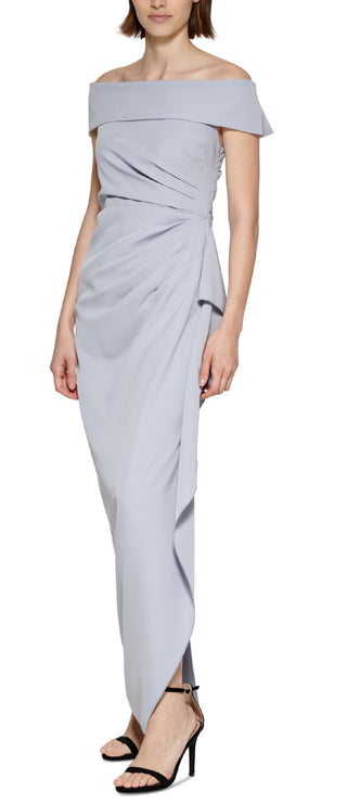 Vince Camuto Women's Draped Off The Shoulder Gown Blue Size 12