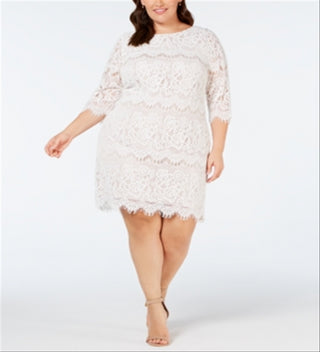 Jessica Howard Women's Plus Scalloped Lace Dress White Size Petite Small