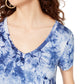 Self Esteem Junior's Tie Dyed V Neck Top Blue Size Medium