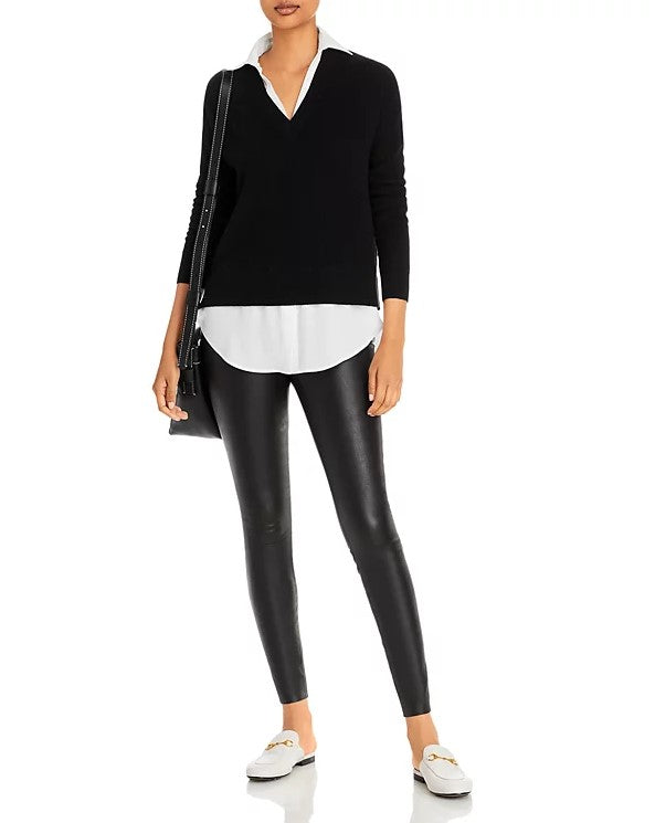 Aqua Cashmere Shirttail Hem Layered Look Cashmere Sweater