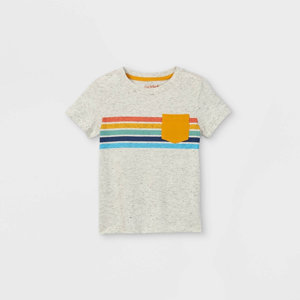 Cat & Jack Boys' Striped T-Shirt 3T in Ivory Grey Yellow