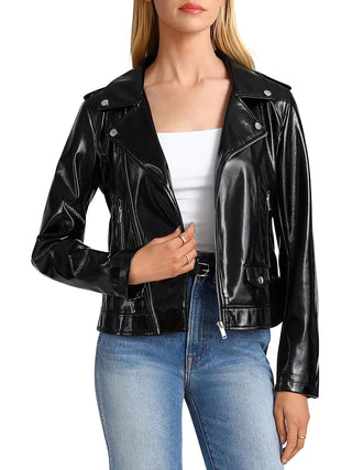 Bagatelle Women's Patent Biker Jacket Black Size S