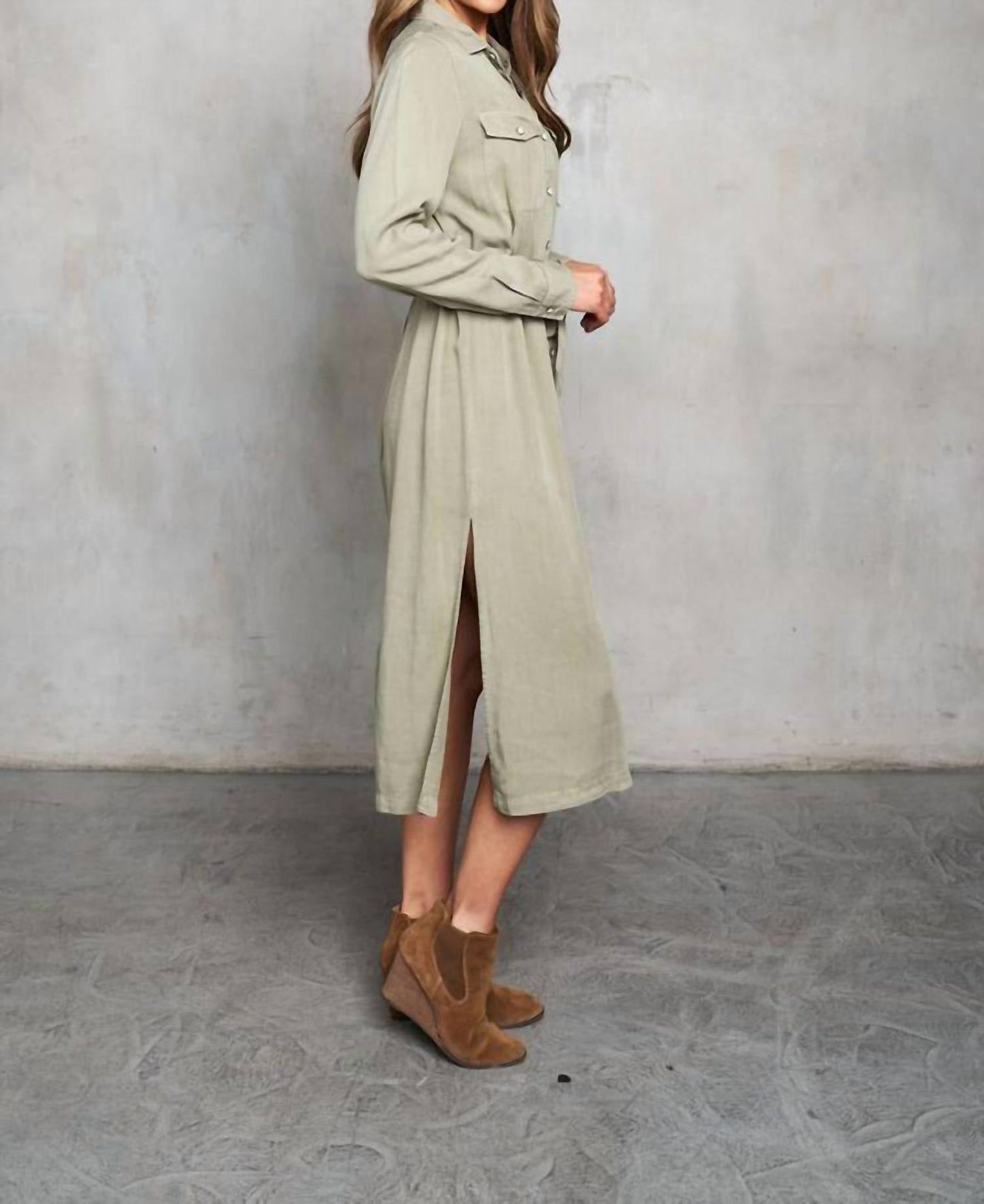 Paparazzi - Tencel Slub Long Sleeve Shirt Dress
