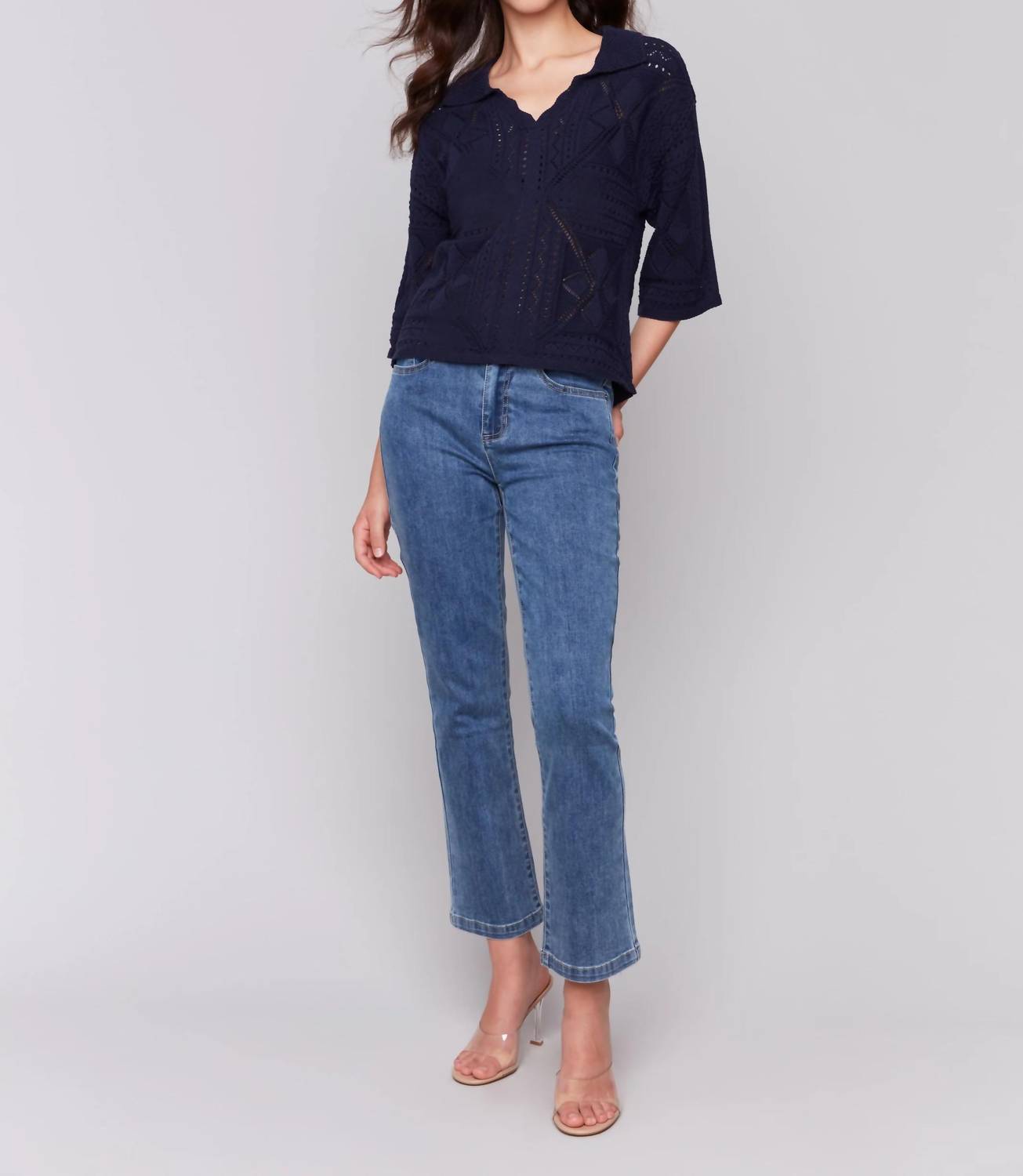 Charlie B - Lightweight Open Weave Pointelle Sweater