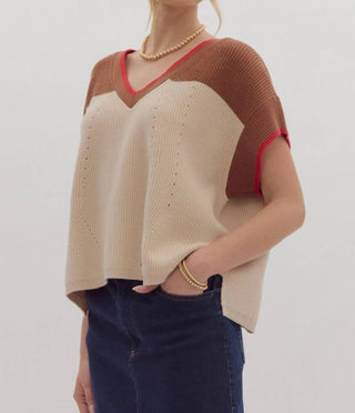 Entro - Rachele Short Sleeve V-neck Knit Top