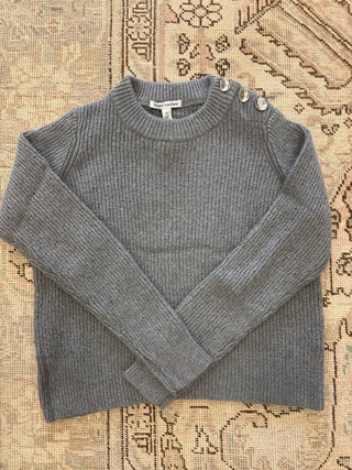 Autumn Cashmere - Women's Fancy Shaker Stitch Button Shoulder Sweater
