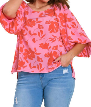 Umgee - Floral Boat Neck High Low Split Hem Top