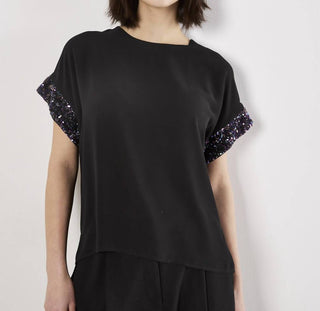 Apricot - Sequin Cuff Chiffon Blouse