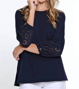 Multiples - DRAWSTRING EYELET SLEEVE TOP