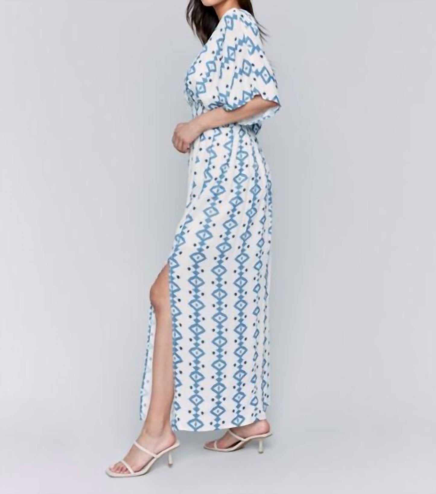Charlie B - Printed Dolman Sleeve Maxi Dress With Side Slits