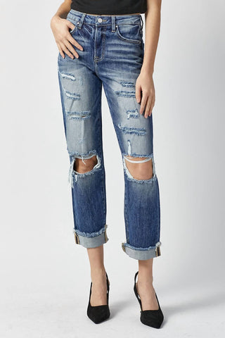 Risen - High Rise Boyfriend Destroyed Jeans