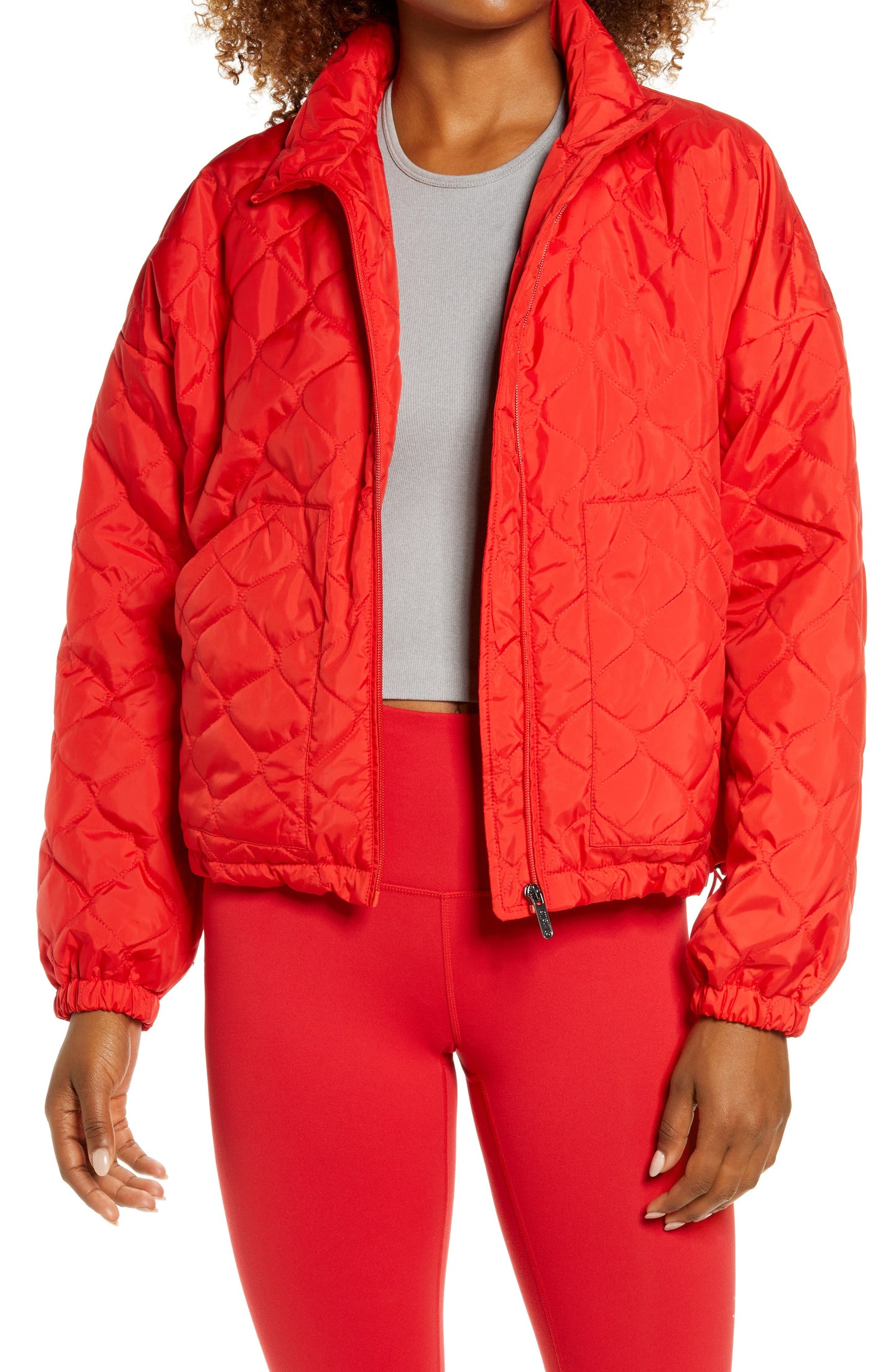 Zella Women's Quilted Bomber Jacket - Red Firelight