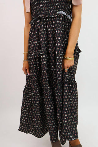 Entro - Floral Print Midi Dress With Pink Shoulder Ties