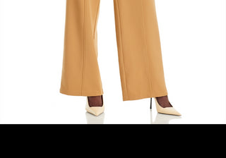 Avec Les Filles Cutout Waist Wide Leg Pants Camel