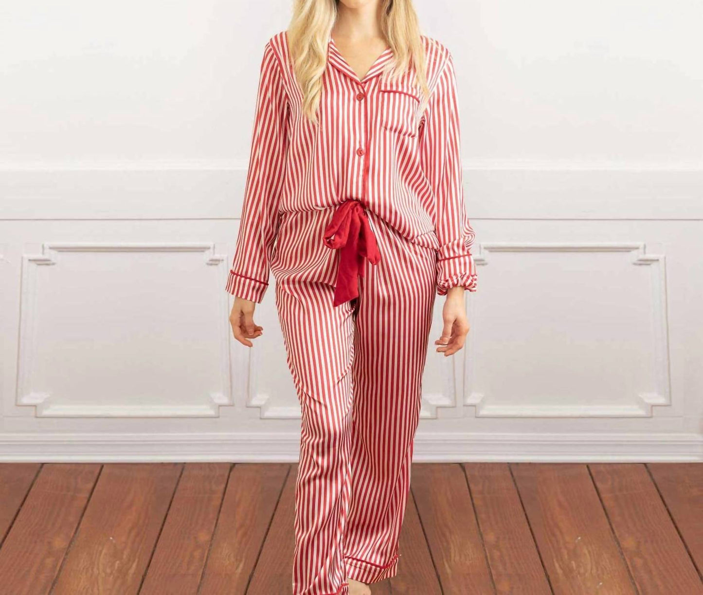 8 Oak Lane - Stripe Satin Pant Pajama Set
