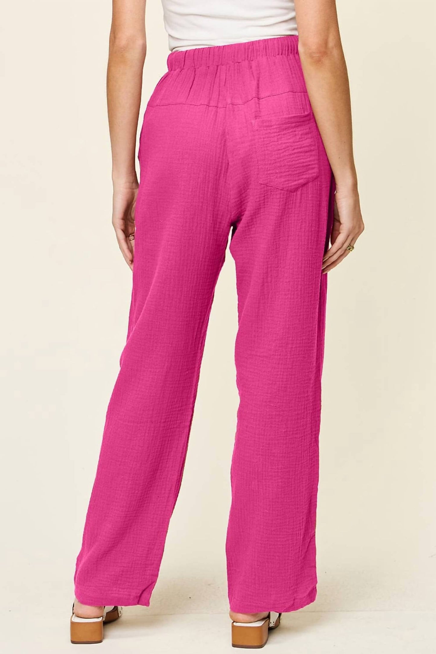 Double Take - Texture Drawstring Straight Pants