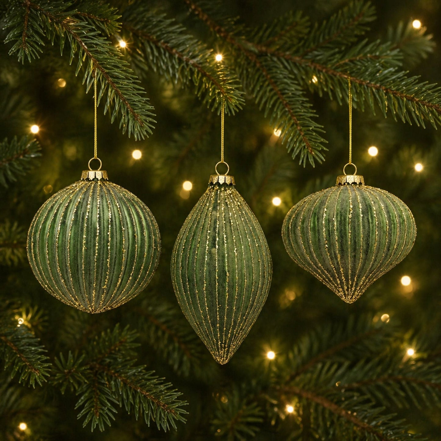 Ribbed Glass Ornament with Gold Accent (Set of 6)