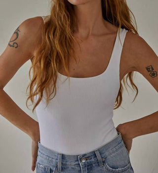 By Together - Women's Ribbed Seamless Double Layered Square Bodysuit