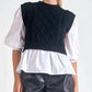 Elan - Cable Sweater Vest With Attached Blouse