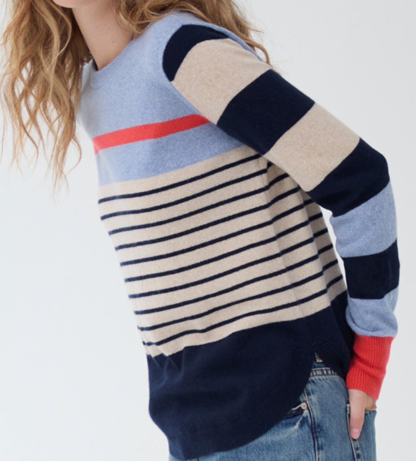 Autumn Cashmere - Striped Shirttail Crew Neck Sweater