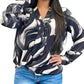 2 Hearts Apparel - Print V-neck With Cuff Blouse