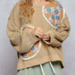 Pol - Waffle Knit Embroidered Patch Work Pullover