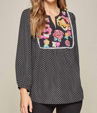 Andree By Unit - Polka Dot Floral Embroidered Top