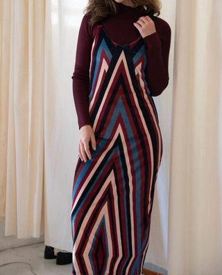 Mima Rosso - Velour Striped Pinafore Dress