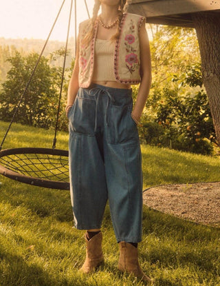 Entro - CORDUROY FLORAL EMBROIDERED VEST