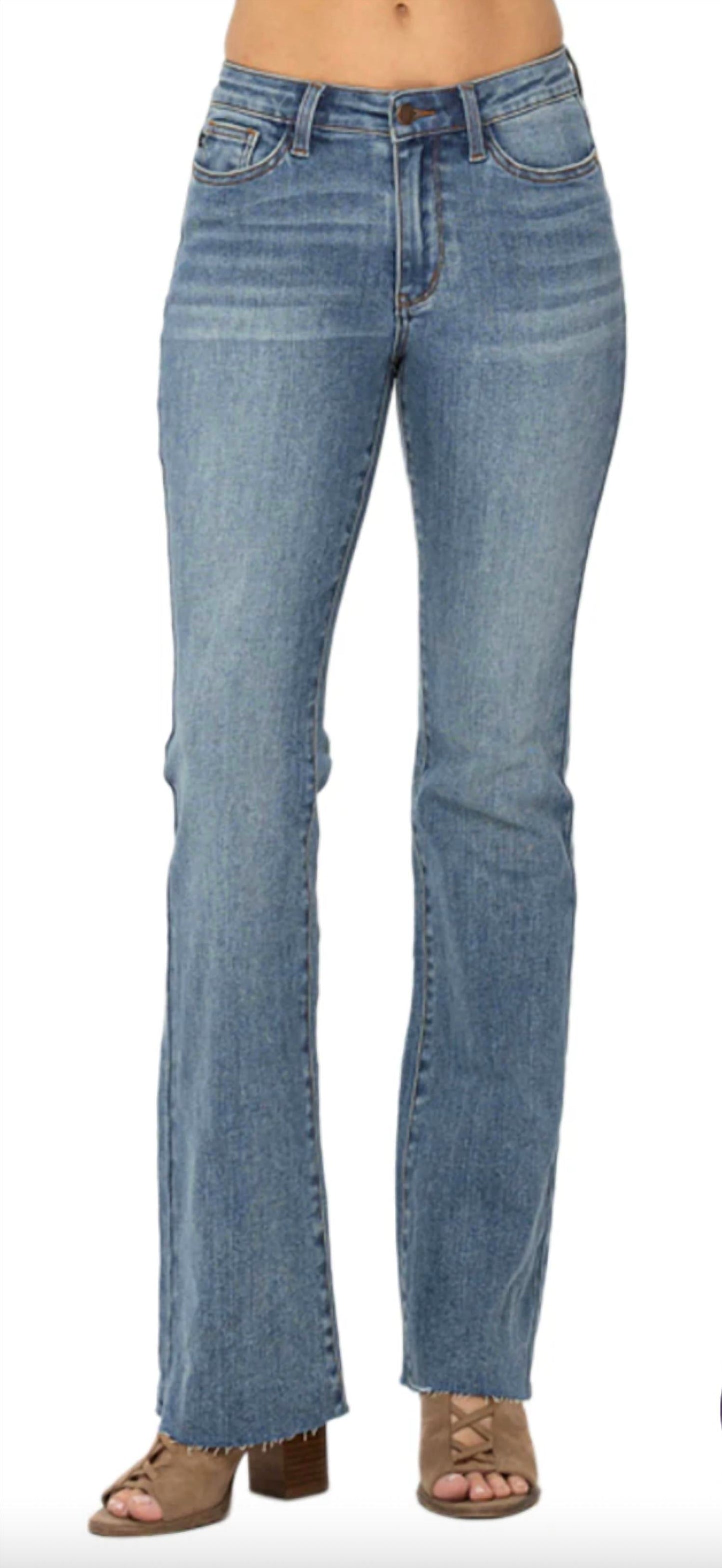 Judy Blue - Tummy Control Mid Rise Cut Hem Flare Jeans