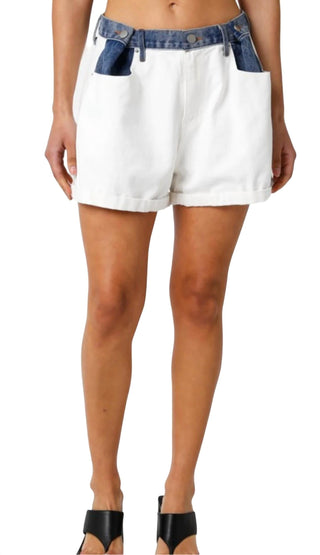 Olivaceous - Contrast Waistband Denim Shorts