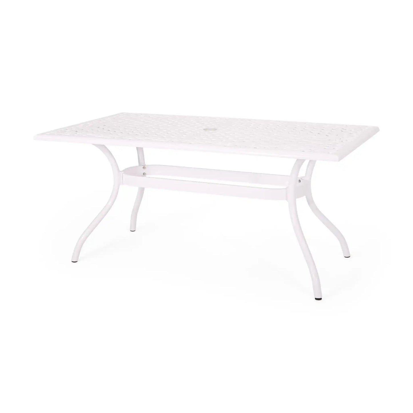 Celestine Outdoor Cast Aluminum Dining Table with Floral Lattice and Umbrella Holder