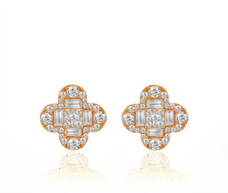 Diana M Jewels - 1.30 Cts Diamond Clover Stud Earrings