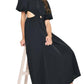 Entro - Sade Sides Cut-Outs Puff Sleeves Maxi Dress