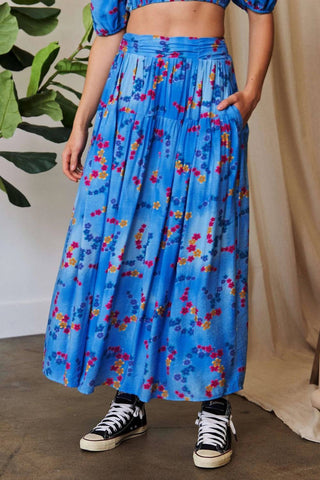 Trendsi - Davi & Dani Printed Smocking Waistband Ruffled Maxi Skirt